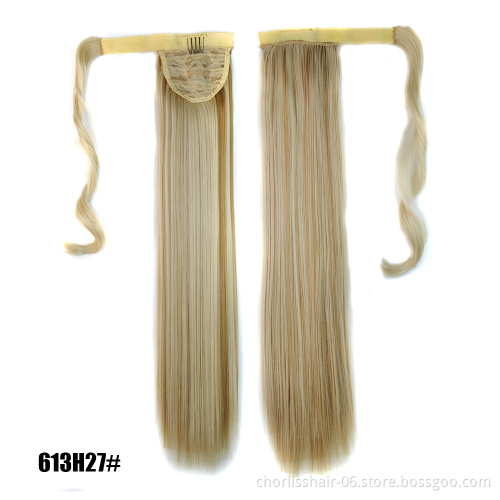 20 inch  Comfortable Long Straight Cheap Instant Clip In Wrap Around Ponytail Extension Hair pieces Synthetic Hair Ponytails